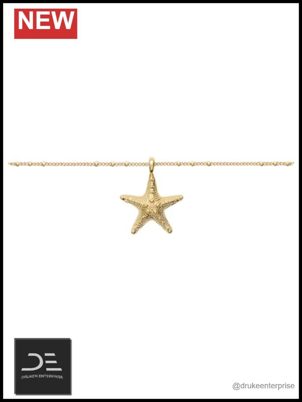 Starfish Pendant Necklace 14k Gold Plated Over Brass Nickel-Free Layering Chain